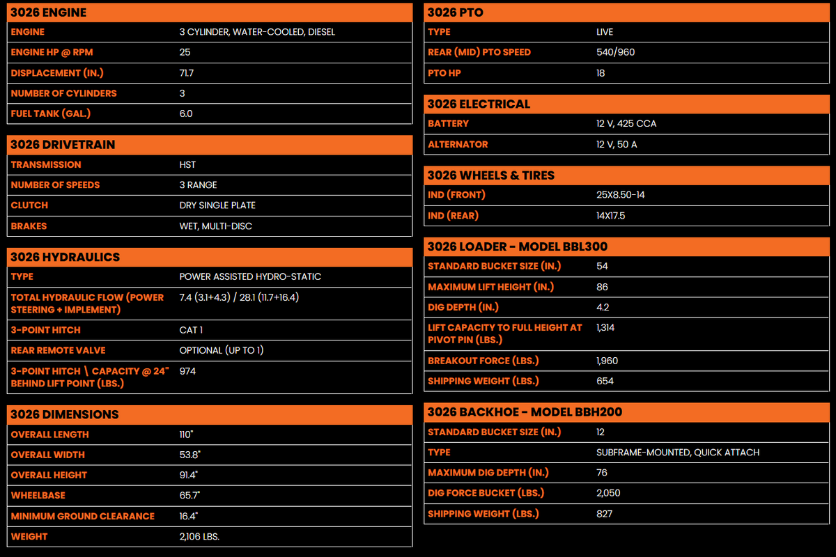 NEW 2026 BAD BOY 3026H TRACTOR (25 HP)